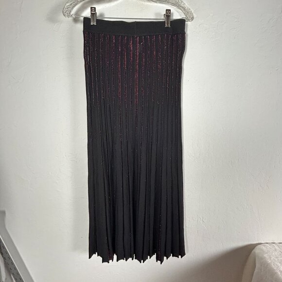 Marine Layer Womens Penny Pleated Midi Skirt Small Black Red Metallic Glitters - Picture 2 of 8